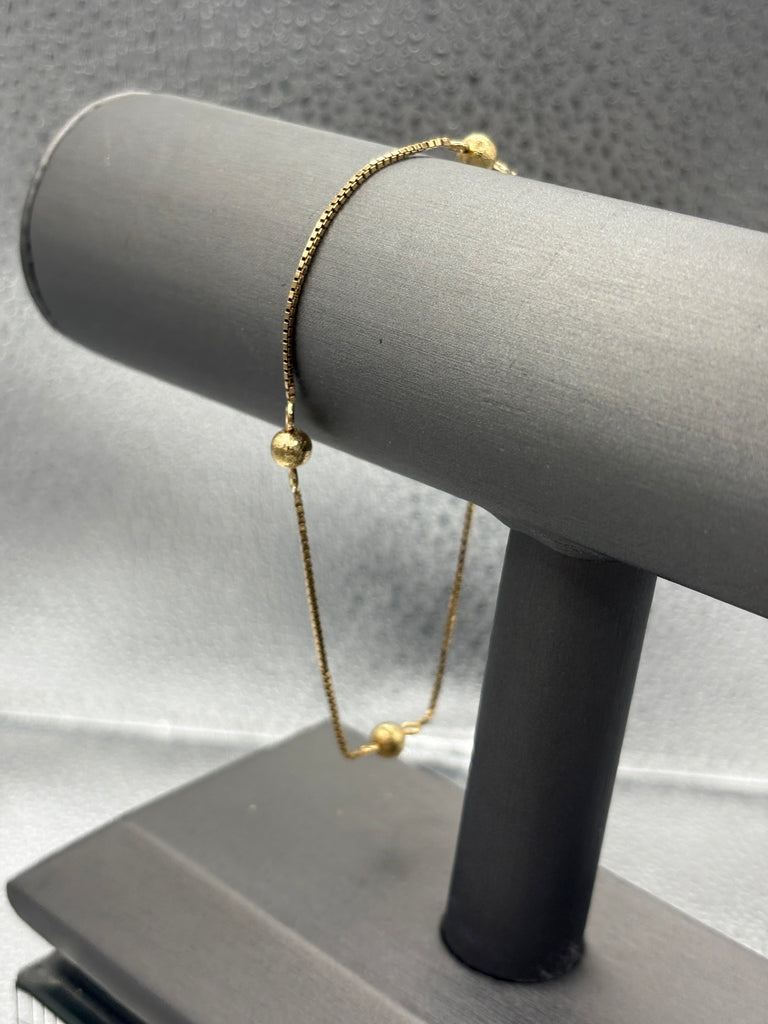 14 Karat Yellow Gold Ladies Box & Ball Link Ankle Bracelet