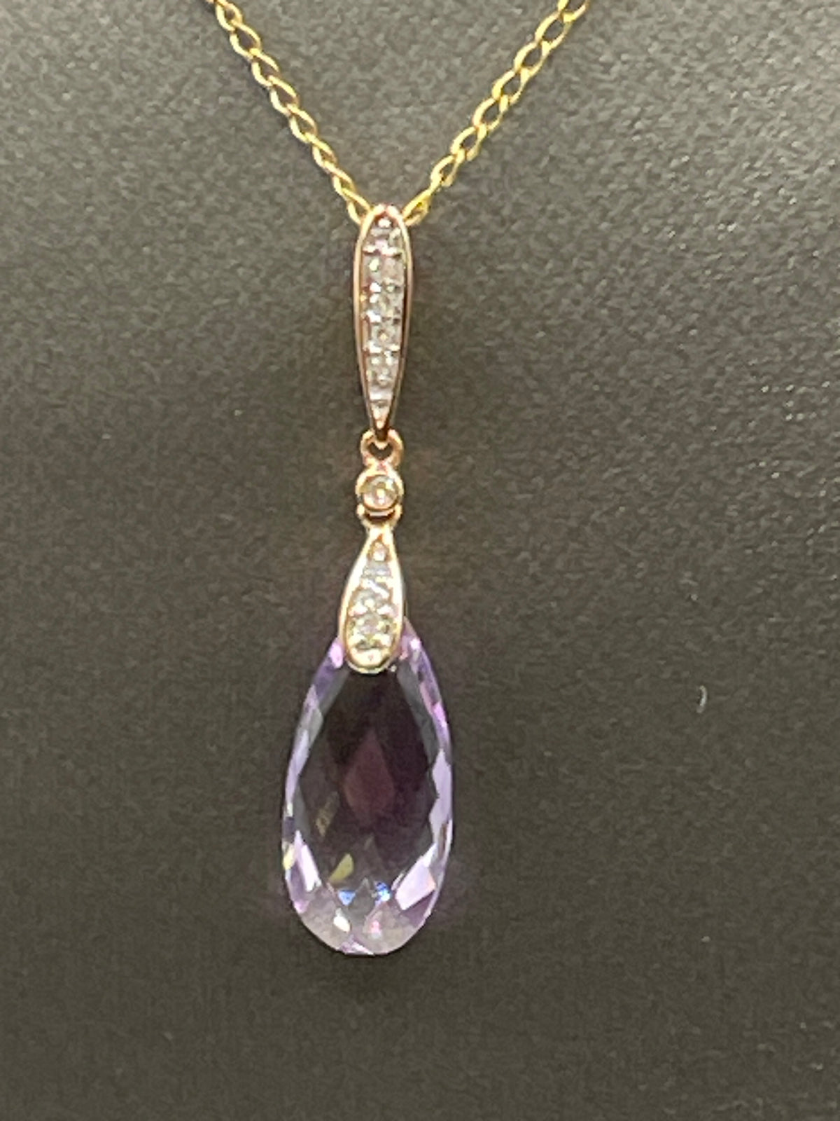 Ladies 14 Karat Rose Gold Amethyst and Diamond Pendant