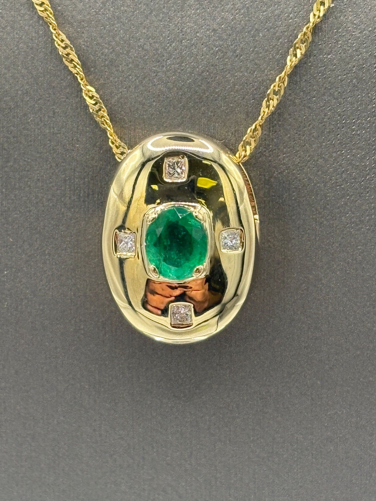 14 Karat Yellow Gold Ladies Emerald & Diamond Dome Pendant