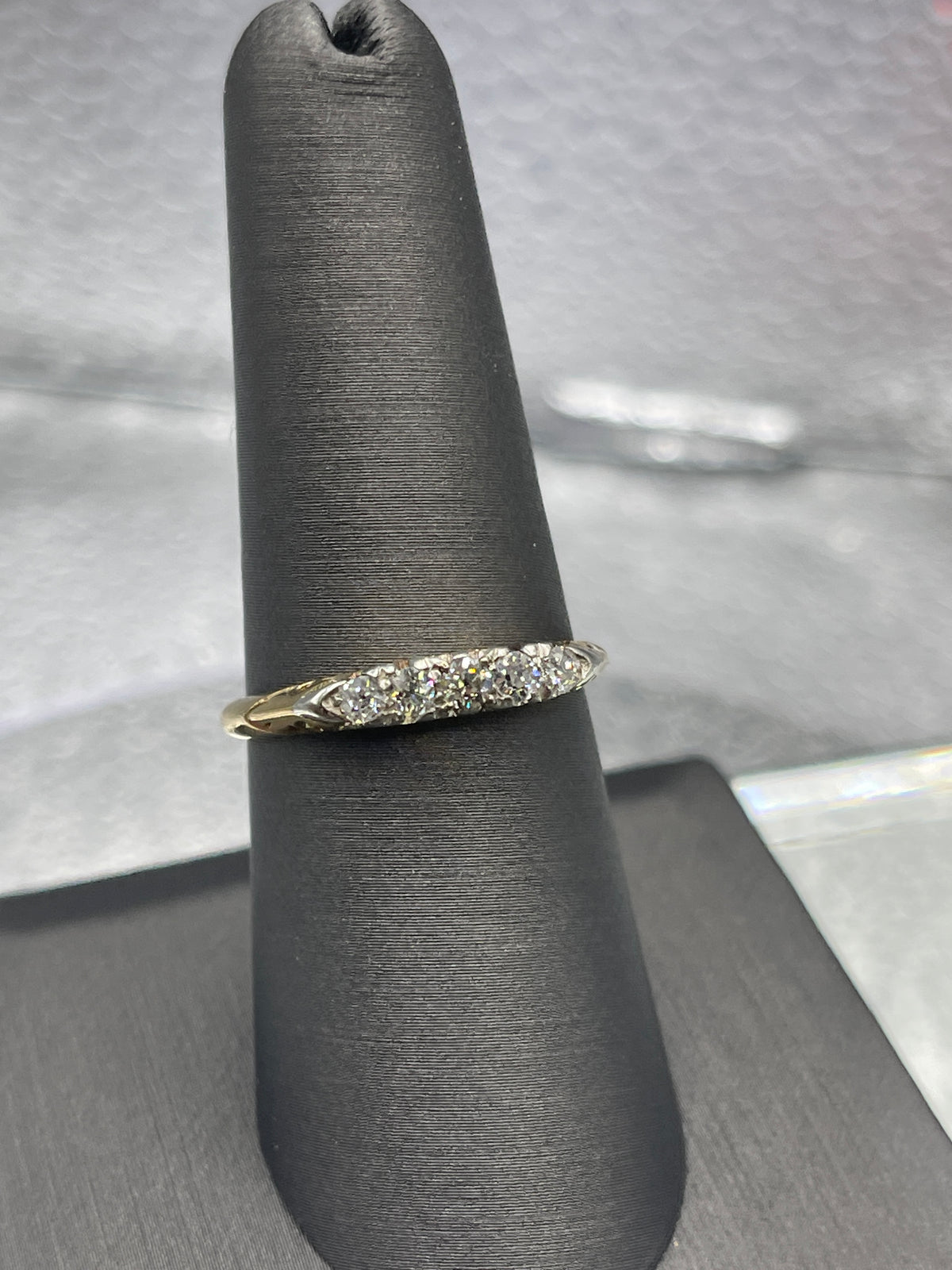 Ladies Antique 18 Karat Solid Yellow Gold Diamond Band