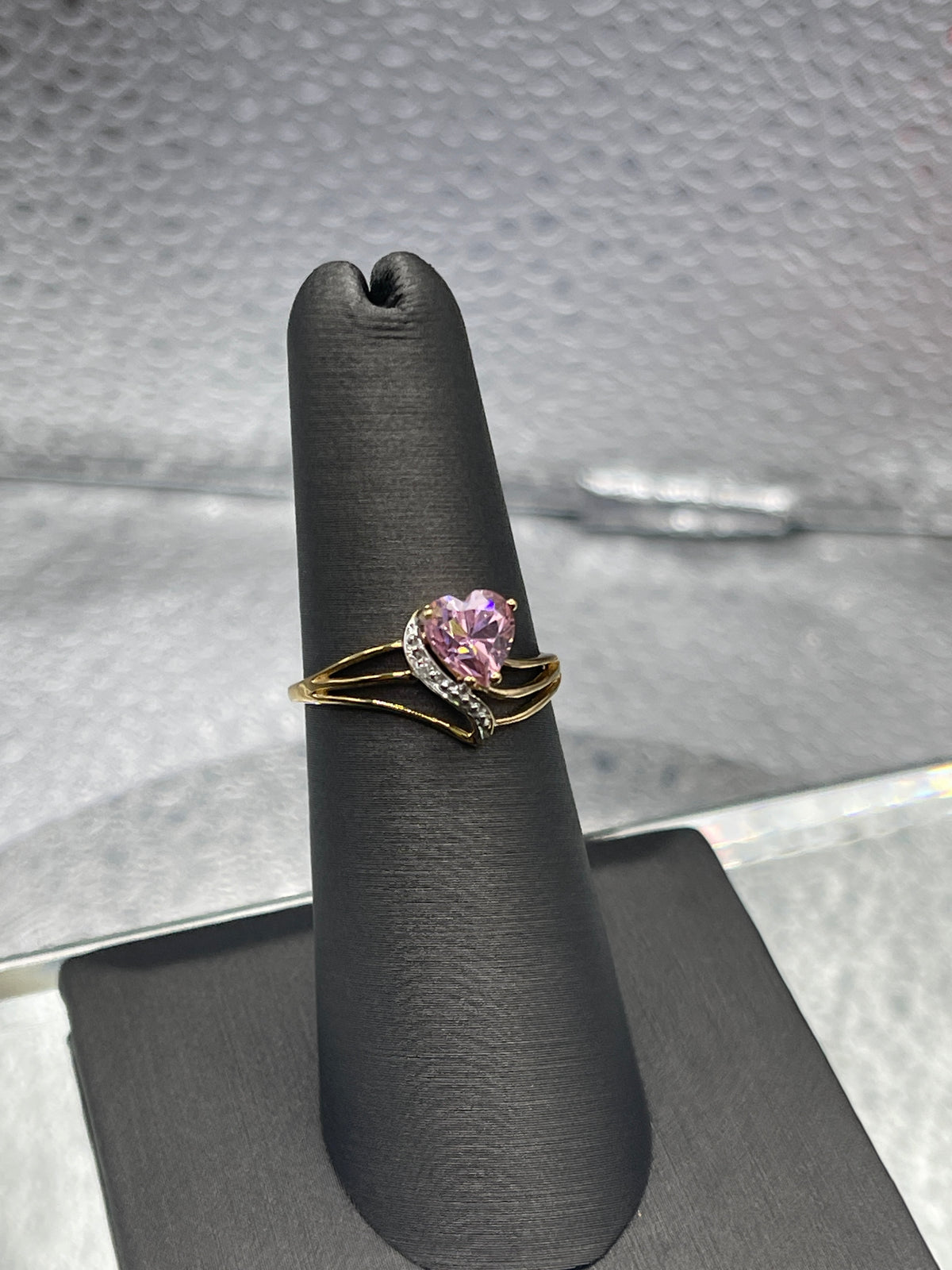 Ladies 10 Karat Yellow Gold Pink Topaz and Diamond Ring