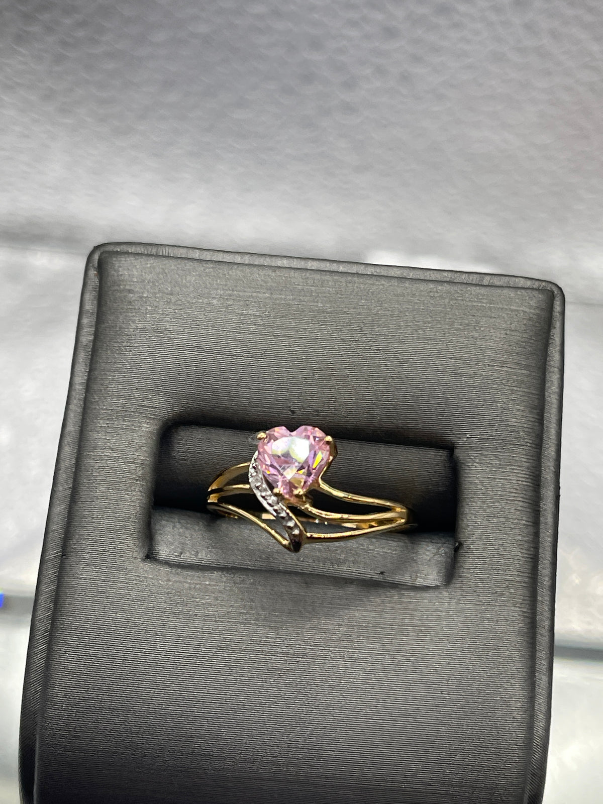 Ladies 10 Karat Yellow Gold Pink Topaz and Diamond Ring