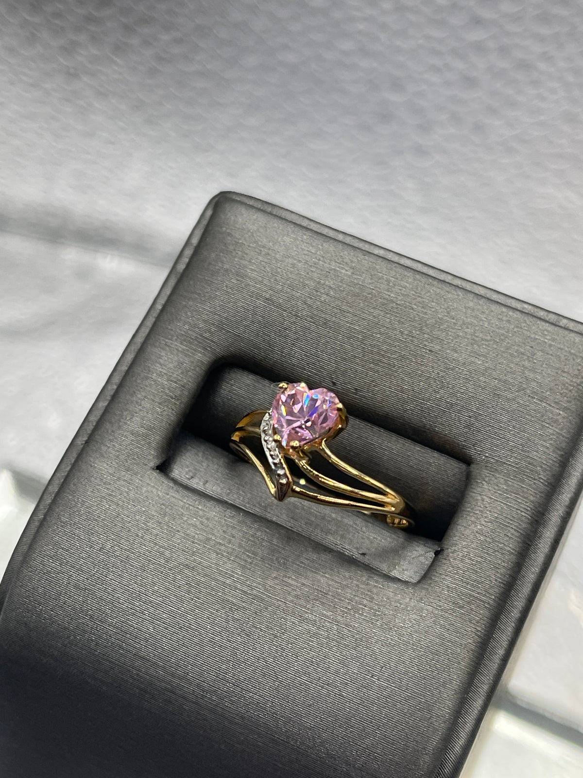 Ladies 10 Karat Yellow Gold Pink Topaz and Diamond Ring