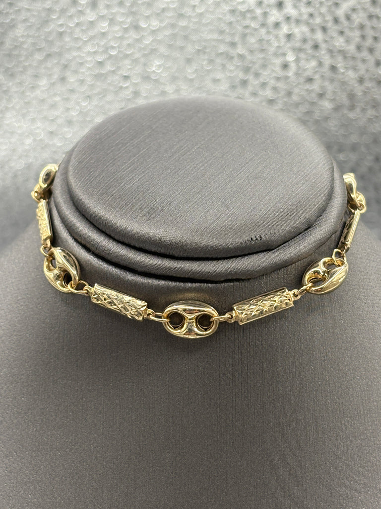 14 Karat Yellow Gold Ladies Di-Cut Multi Style Link Bracelet