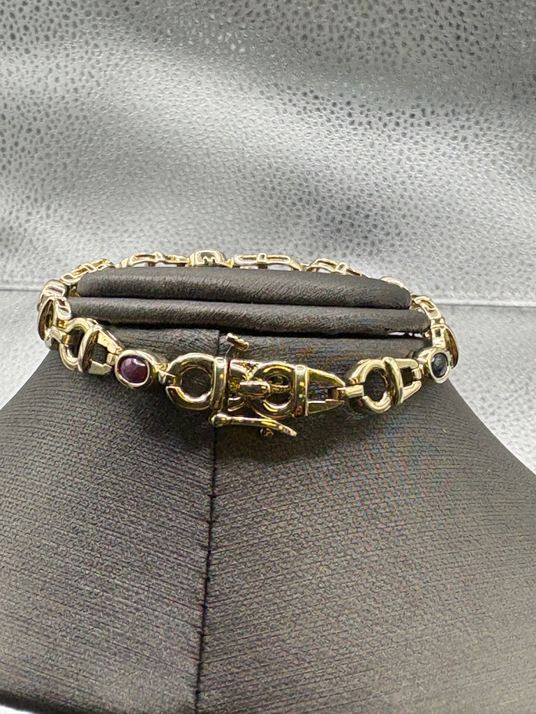 14 Karat Yellow Gold Italian Custom Colored Stone Link Bracelet