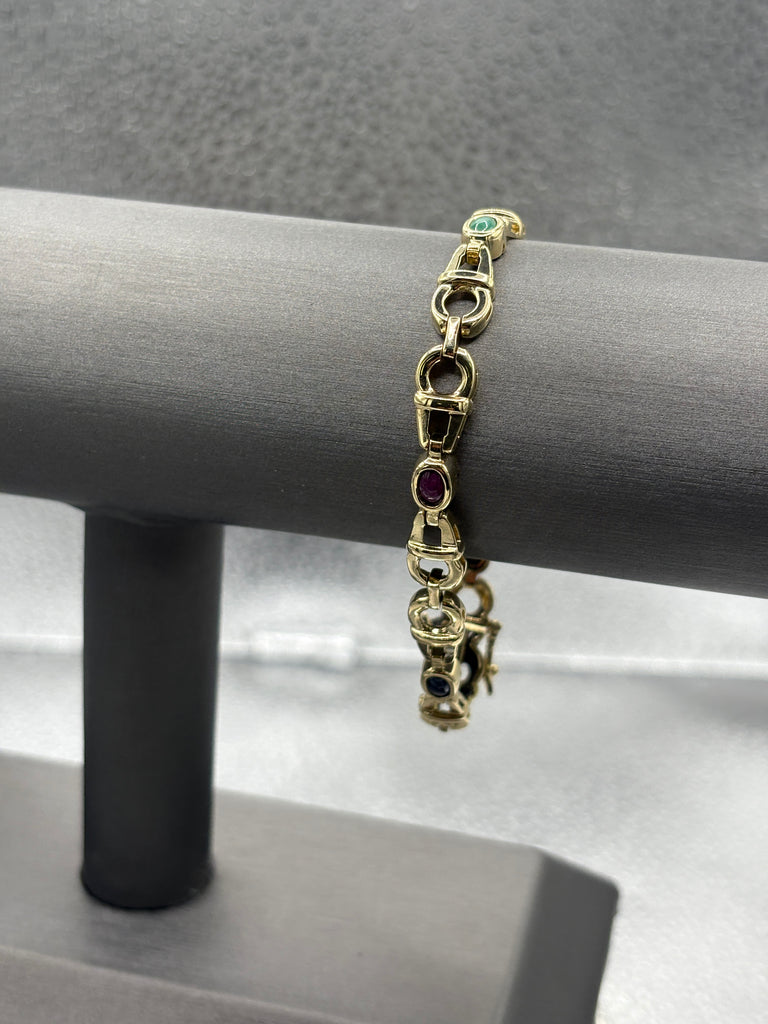 14 Karat Yellow Gold Italian Custom Colored Stone Link Bracelet