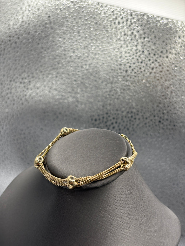 14 Karat Yellow Gold Ladies Puff Heart Solid Link Bracelet