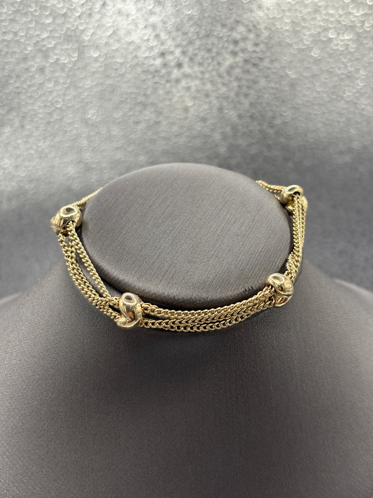 14 Karat Yellow Gold Ladies Puff Heart Solid Link Bracelet