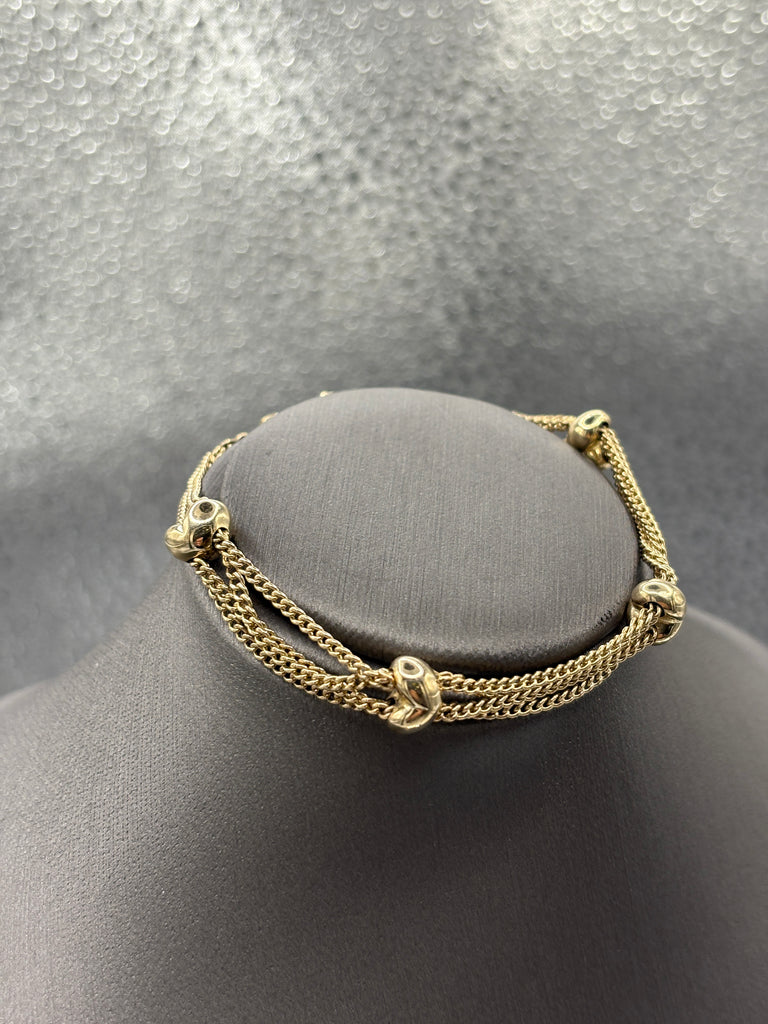 14 Karat Yellow Gold Ladies Puff Heart Solid Link Bracelet