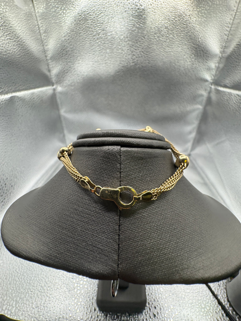 14 Karat Yellow Gold Ladies Puff Heart Solid Link Bracelet