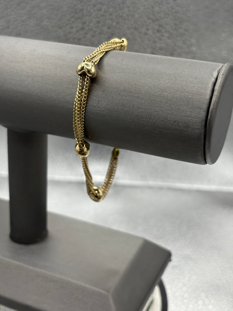 14 Karat Yellow Gold Ladies Puff Heart Solid Link Bracelet