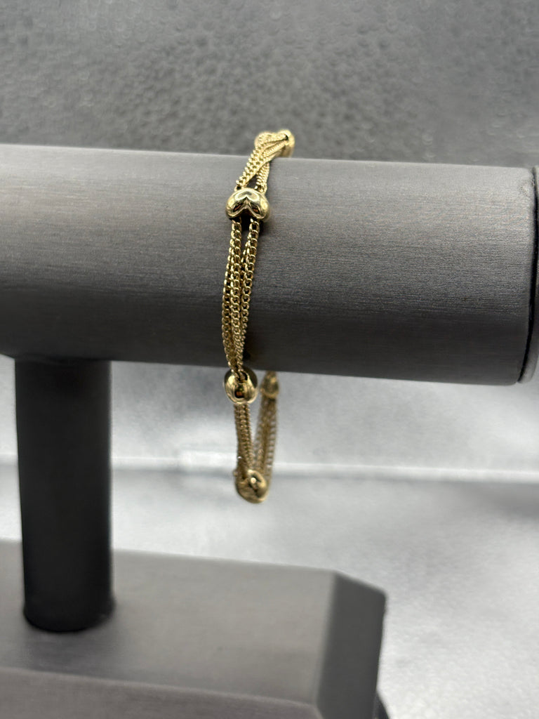 14 Karat Yellow Gold Ladies Puff Heart Solid Link Bracelet