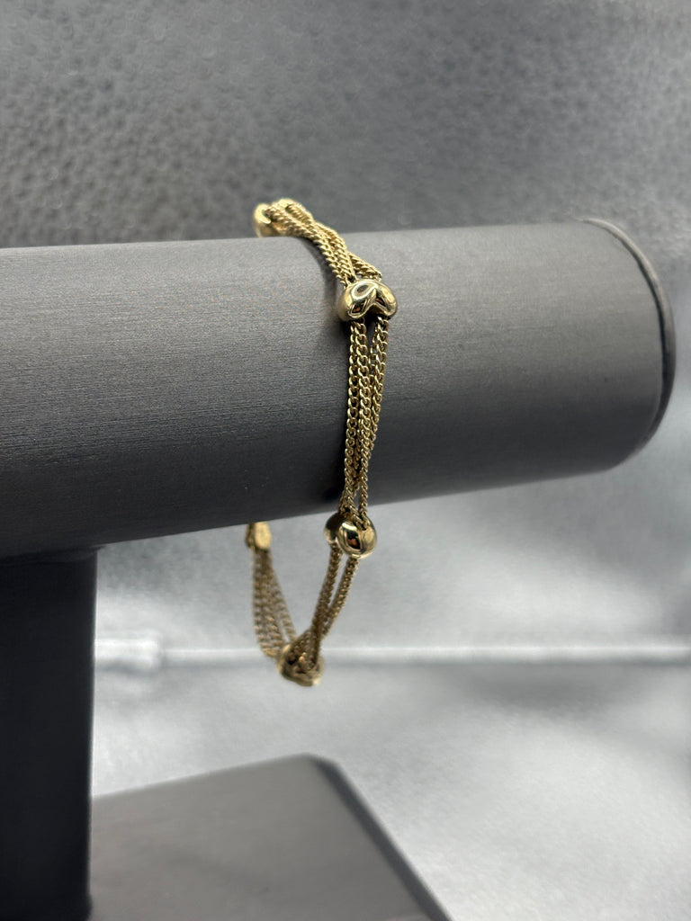 14 Karat Yellow Gold Ladies Puff Heart Solid Link Bracelet