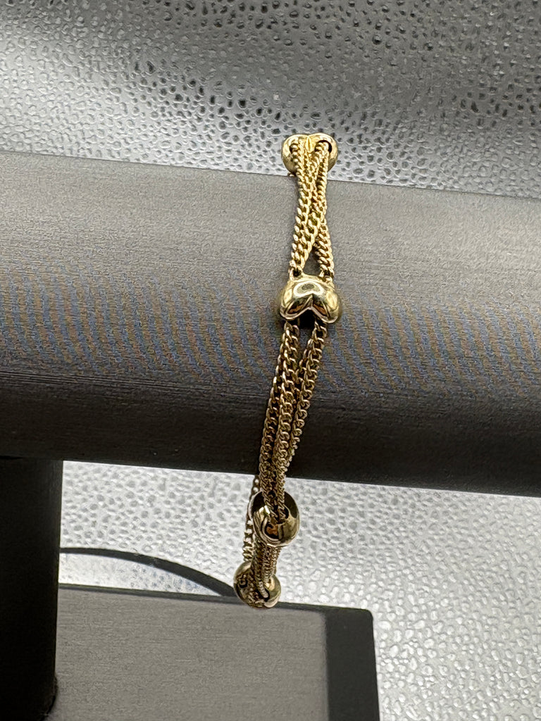 14 Karat Yellow Gold Ladies Puff Heart Solid Link Bracelet