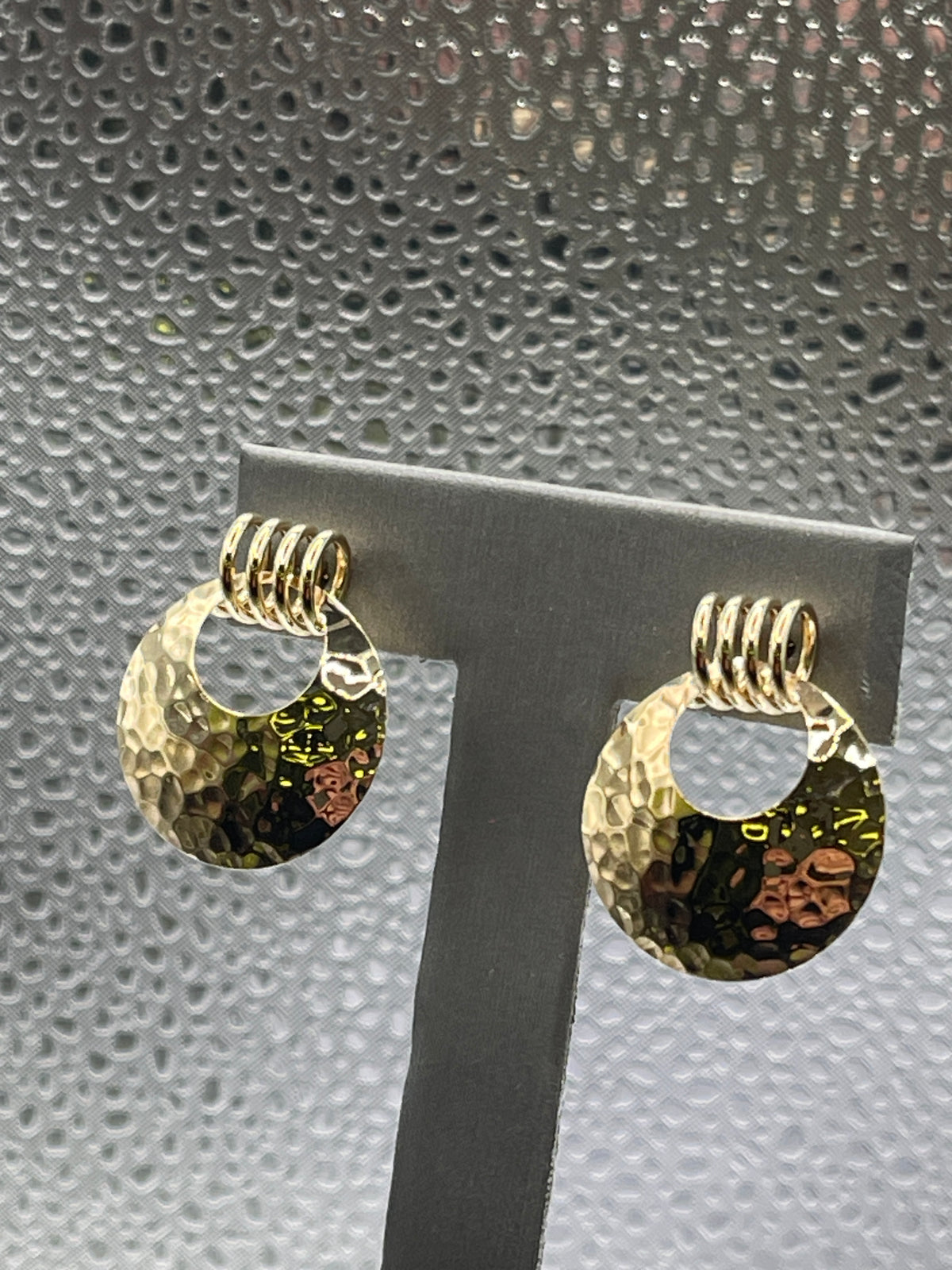 Ladies 14 Karat Yellow Gold Hammered Finish Hoop Earrings