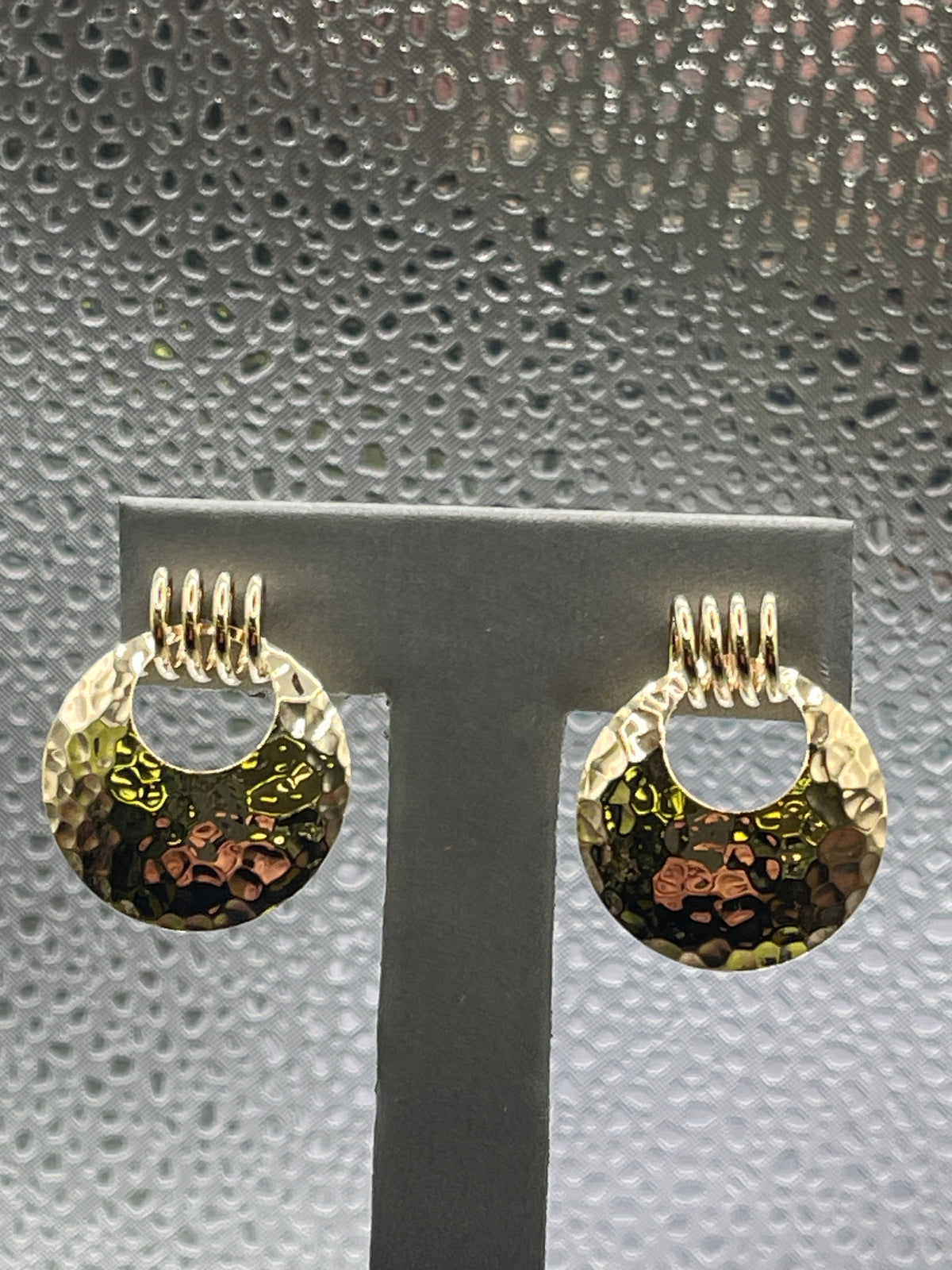 Ladies 14 Karat Yellow Gold Hammered Finish Hoop Earrings