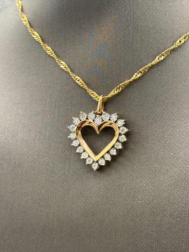 10 Karat Yellow Gold Ladies Diamond Heart Pendant