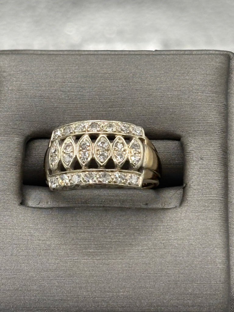 Antique Platinum Ladies Diamond Filagree Swirl Ring
