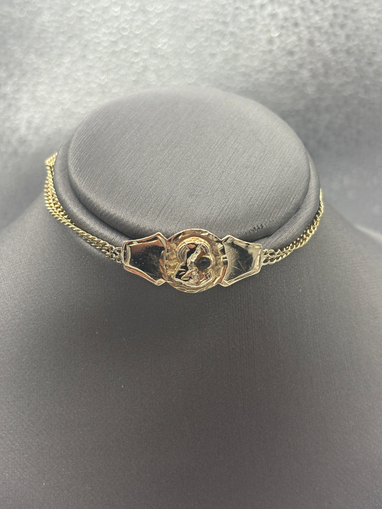14 Karat Yellow Gold Ladies Virgin Mary Religious Bracelet
