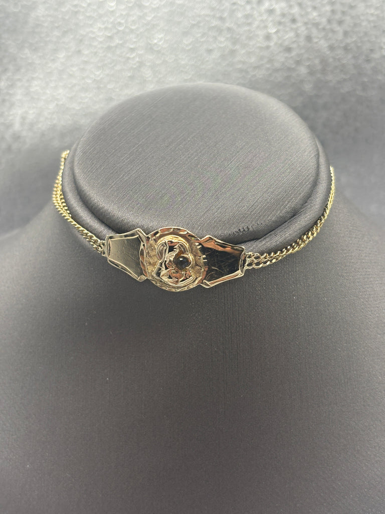 14 Karat Yellow Gold Ladies Virgin Mary Religious Bracelet