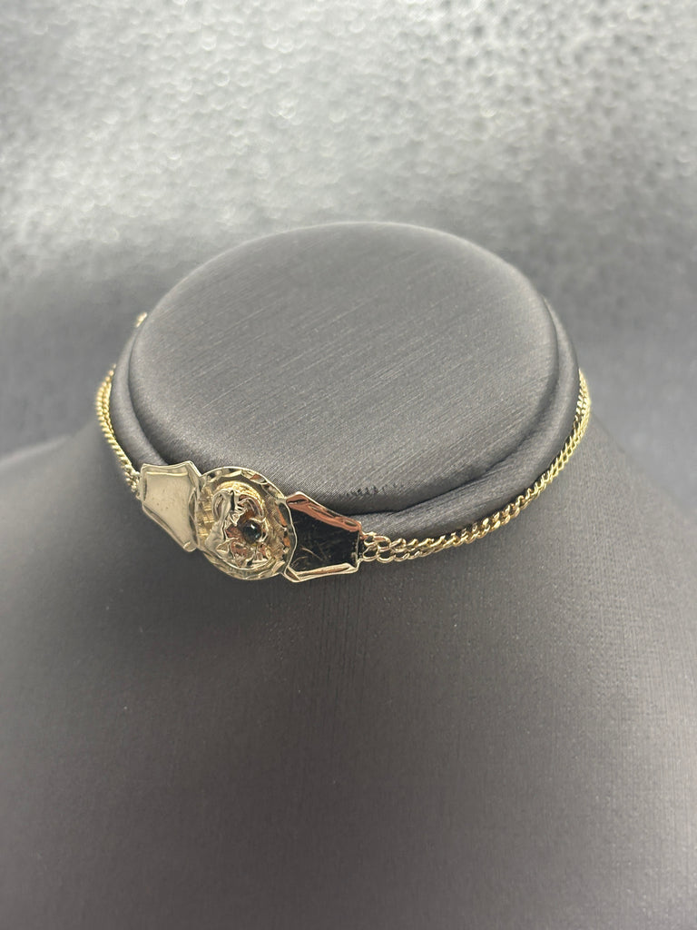14 Karat Yellow Gold Ladies Virgin Mary Religious Bracelet