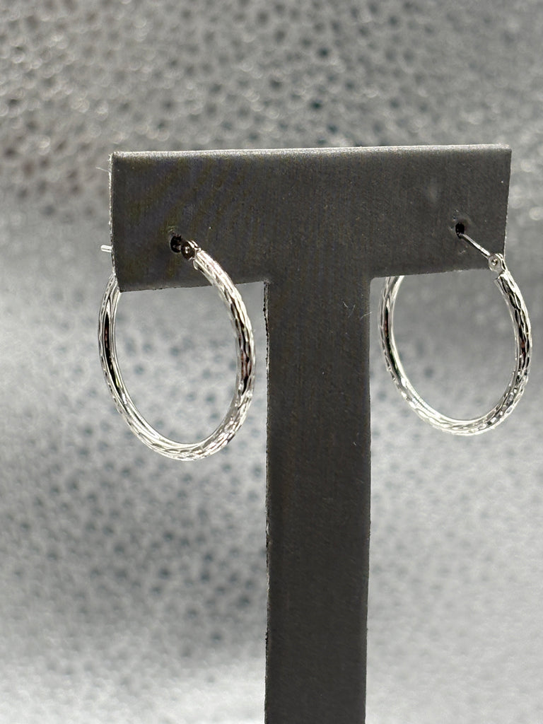 14 Karat Ladies White Gold Twisted Hoop Earrings