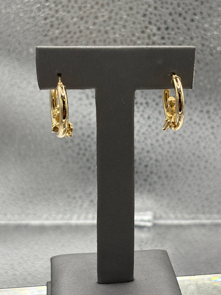 14 Karat Yellow Gold Ladies Hoop Earrings With Angel