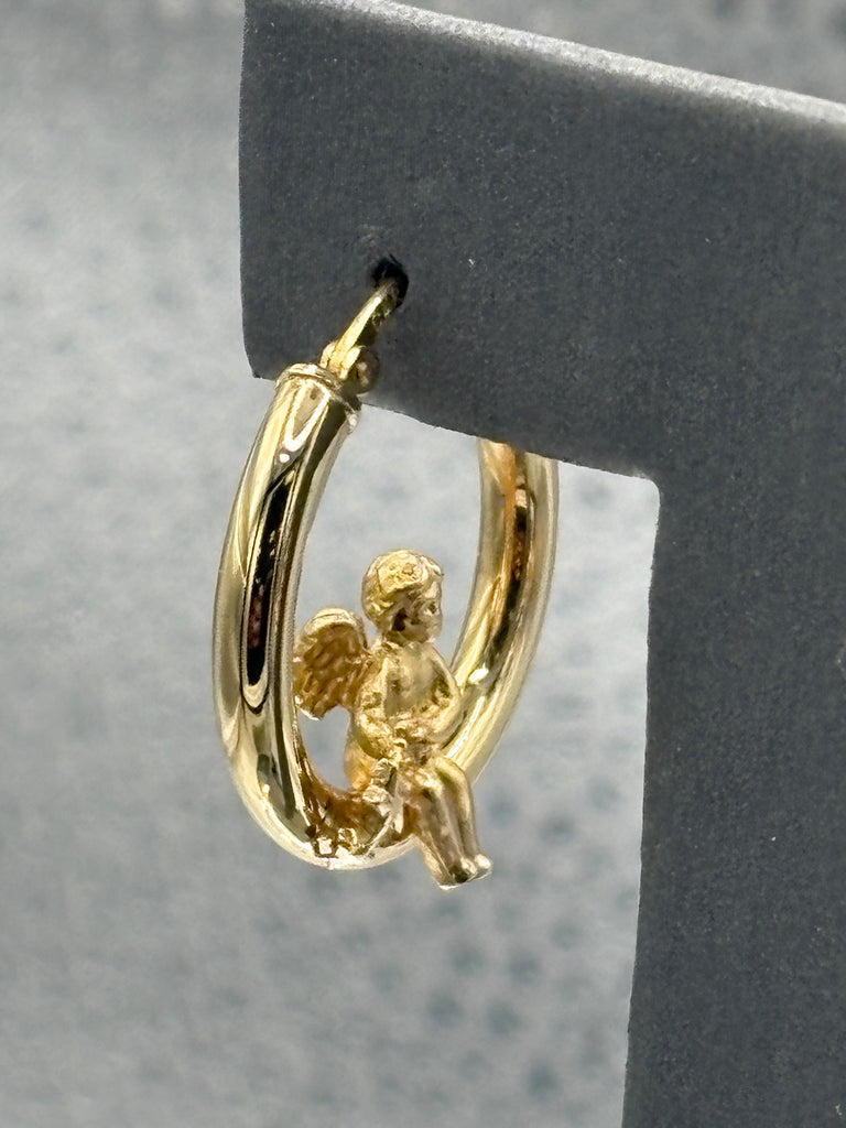 14 Karat Yellow Gold Ladies Hoop Earrings With Angel