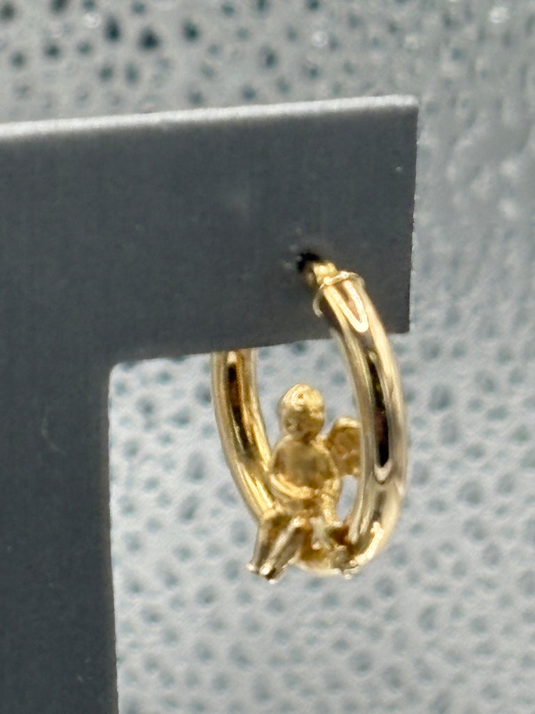 14 Karat Yellow Gold Ladies Hoop Earrings With Angel