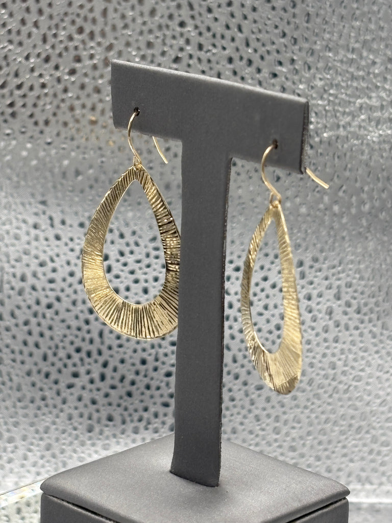 14 Karat Yellow Gold Textured Teardrop Dangle Earrings