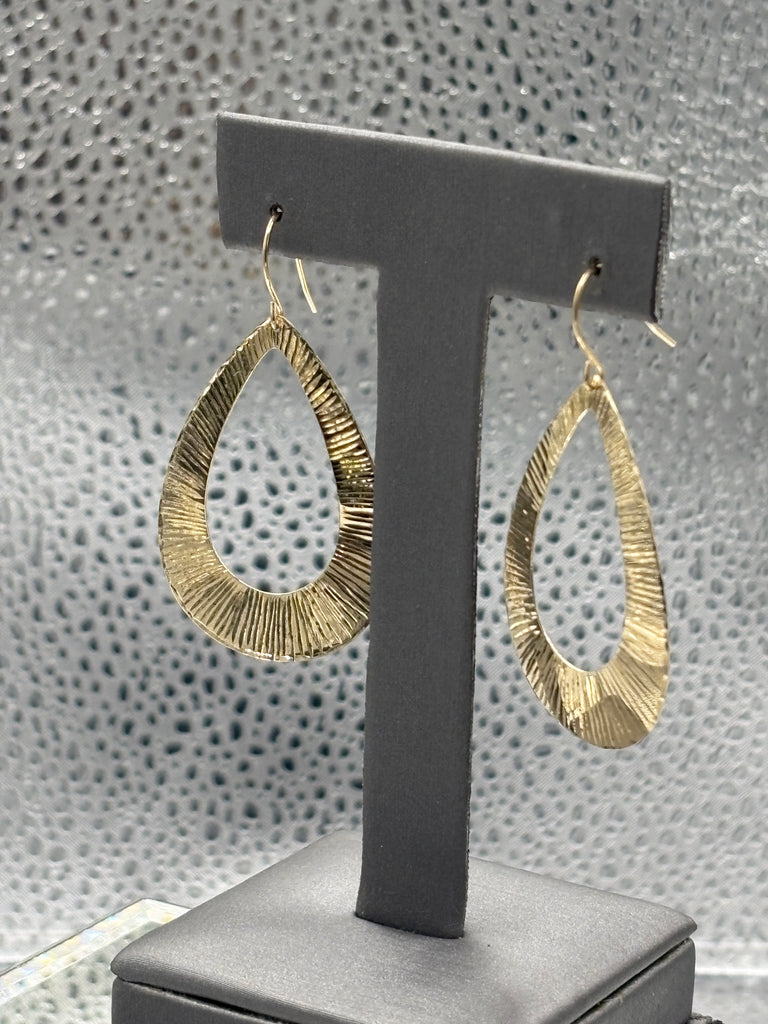 14 Karat Yellow Gold Textured Teardrop Dangle Earrings