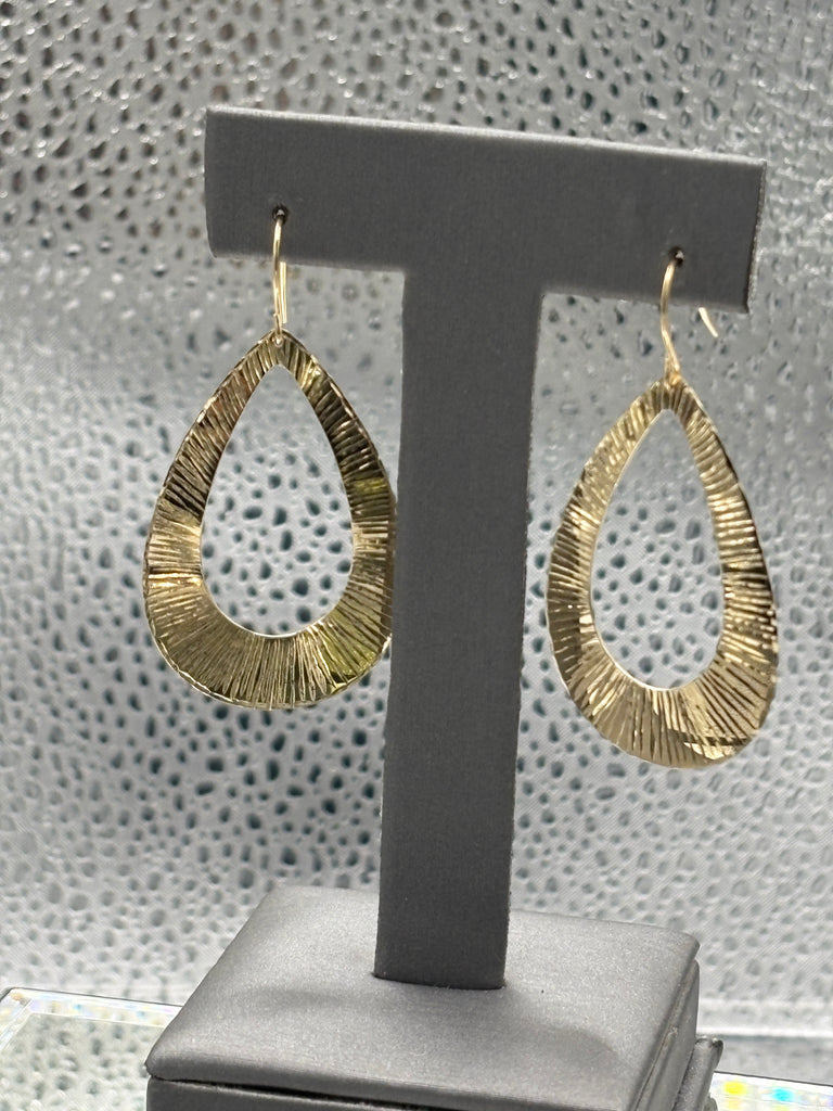 14 Karat Yellow Gold Textured Teardrop Dangle Earrings