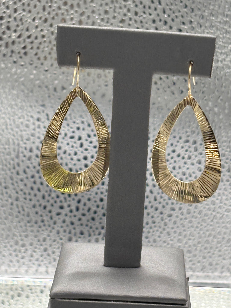 14 Karat Yellow Gold Textured Teardrop Dangle Earrings