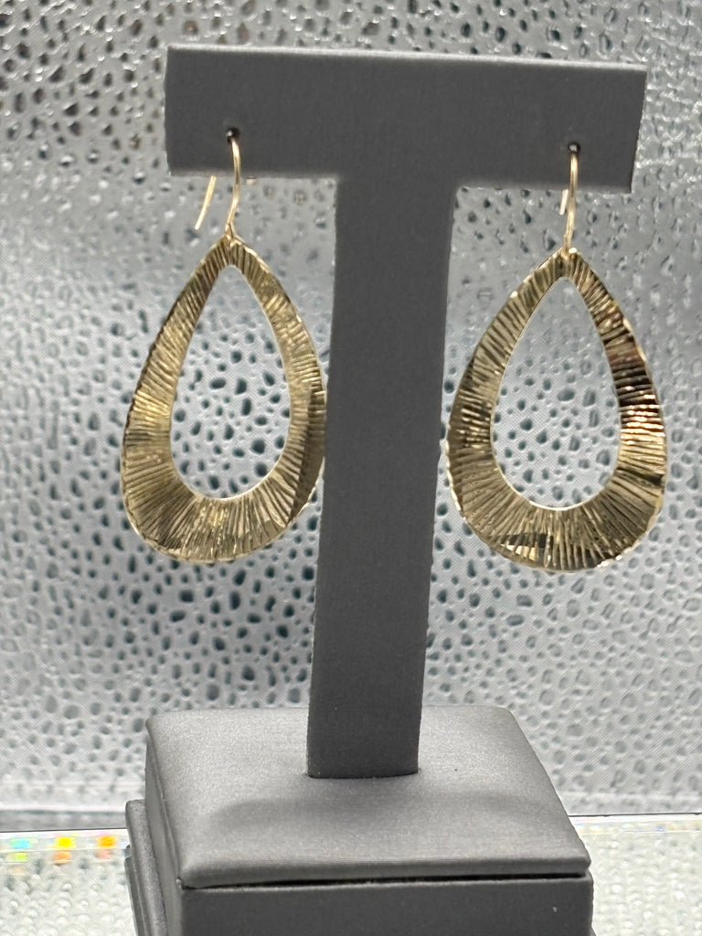 14 Karat Yellow Gold Textured Teardrop Dangle Earrings