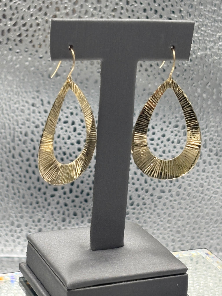 14 Karat Yellow Gold Textured Teardrop Dangle Earrings