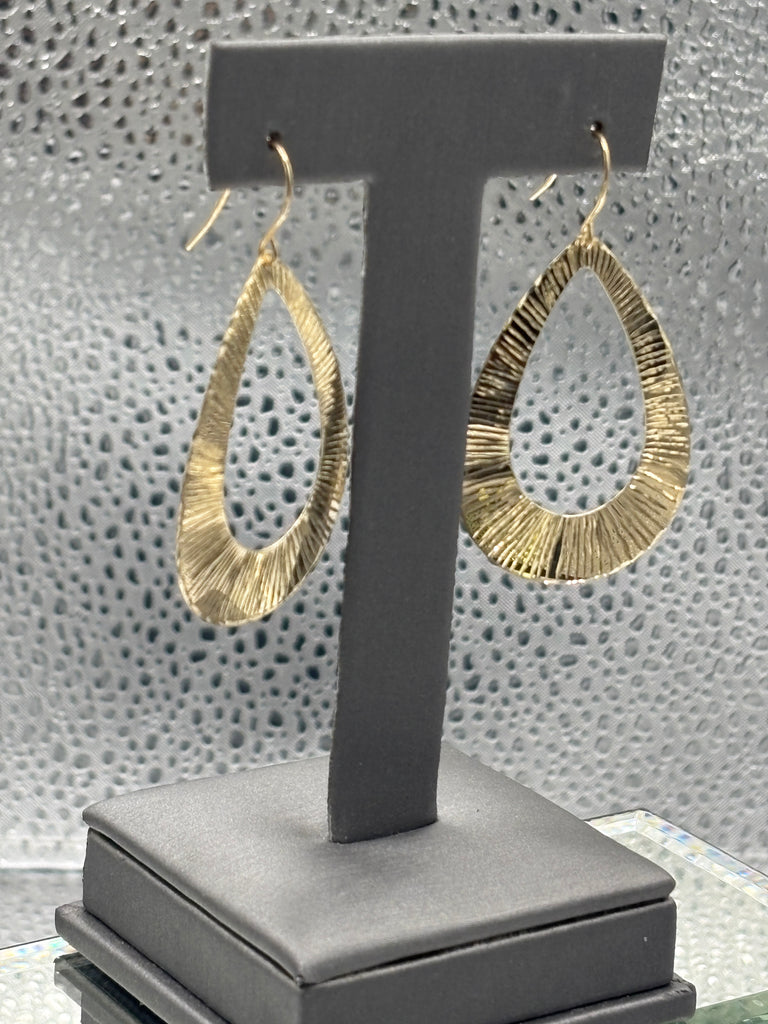 14 Karat Yellow Gold Textured Teardrop Dangle Earrings