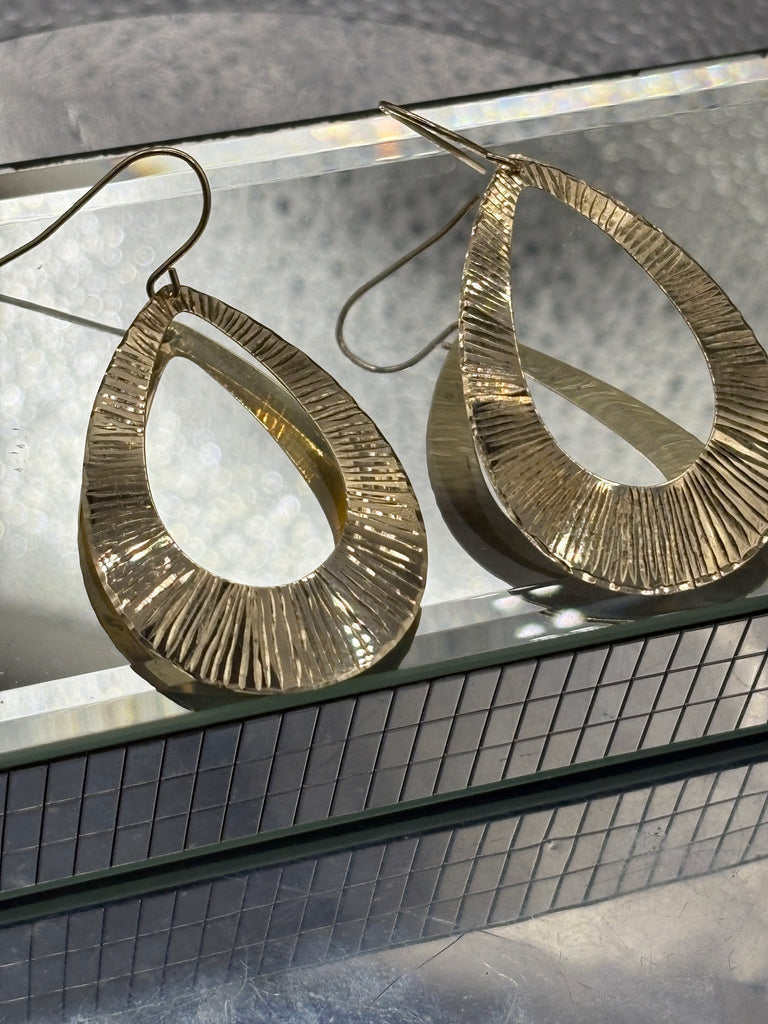 14 Karat Yellow Gold Textured Teardrop Dangle Earrings