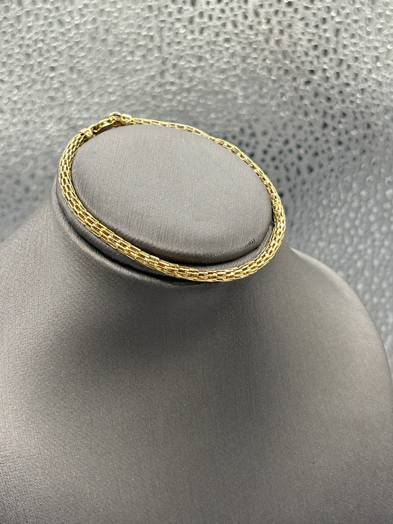 14 Karat Yellow Gold Ladies 2 Row Bismarck Link Bracelet
