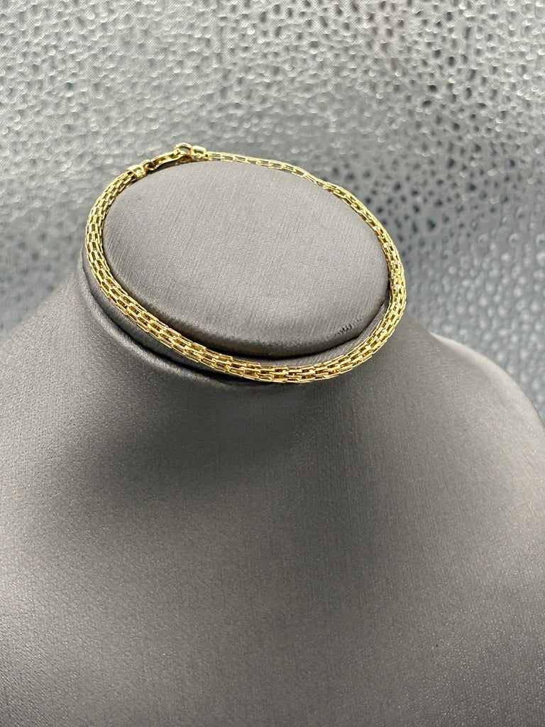 14 Karat Yellow Gold Ladies 2 Row Bismarck Link Bracelet