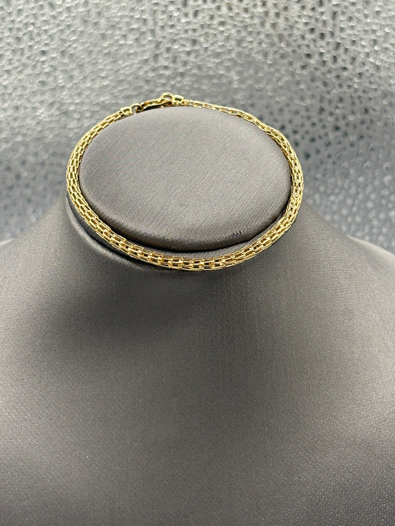 14 Karat Yellow Gold Ladies 2 Row Bismarck Link Bracelet