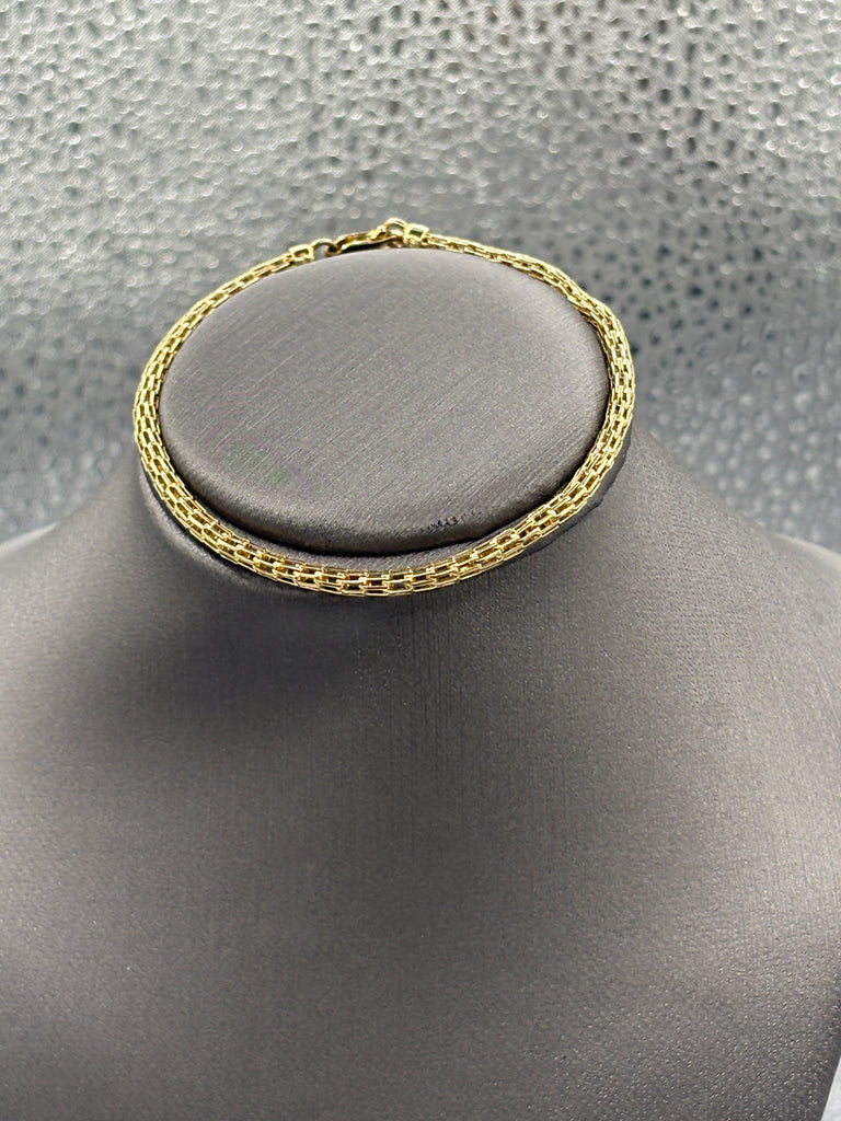 14 Karat Yellow Gold Ladies 2 Row Bismarck Link Bracelet
