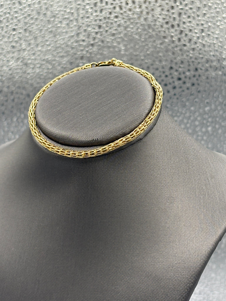 14 Karat Yellow Gold Ladies 2 Row Bismarck Link Bracelet