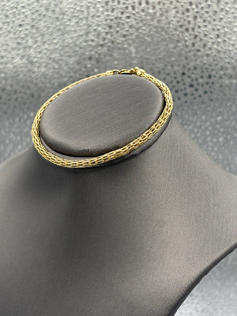 14 Karat Yellow Gold Ladies 2 Row Bismarck Link Bracelet