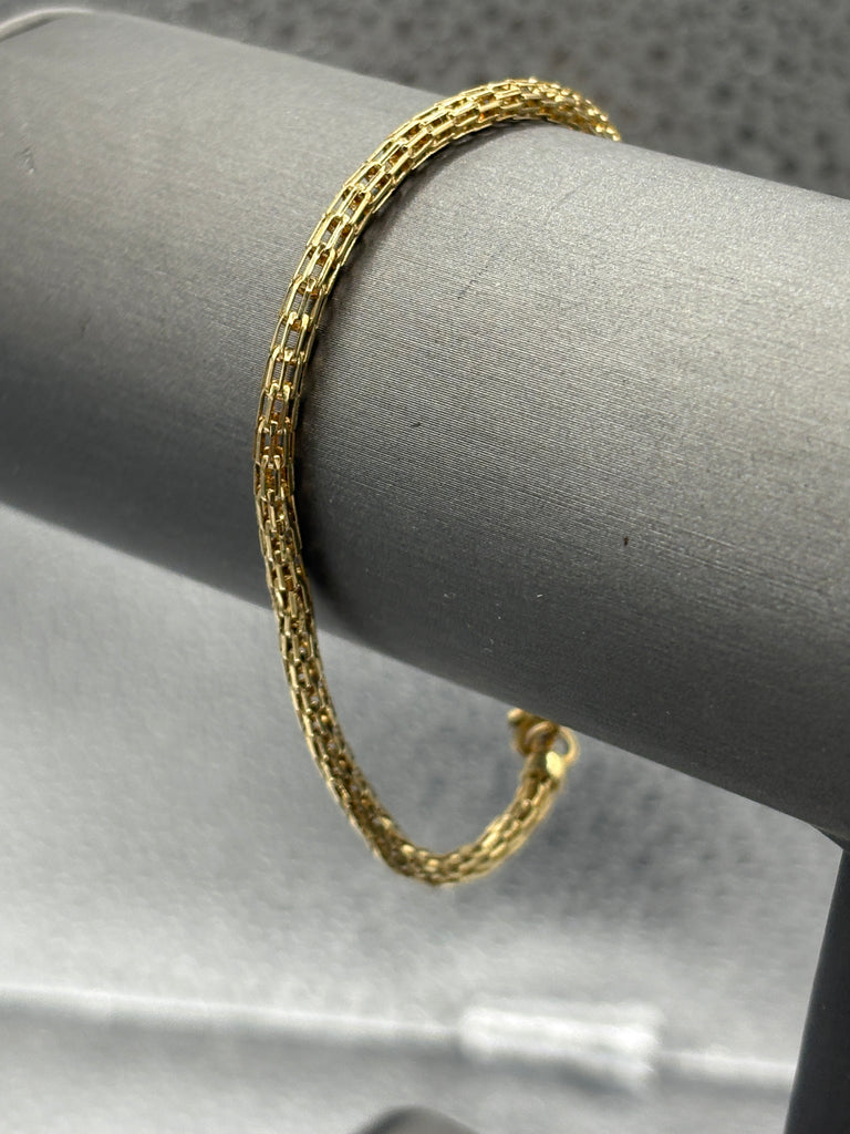 14 Karat Yellow Gold Ladies 2 Row Bismarck Link Bracelet