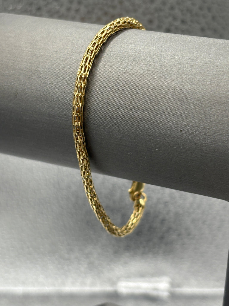 14 Karat Yellow Gold Ladies 2 Row Bismarck Link Bracelet