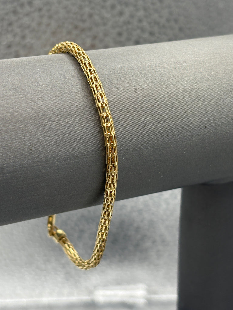 14 Karat Yellow Gold Ladies 2 Row Bismarck Link Bracelet