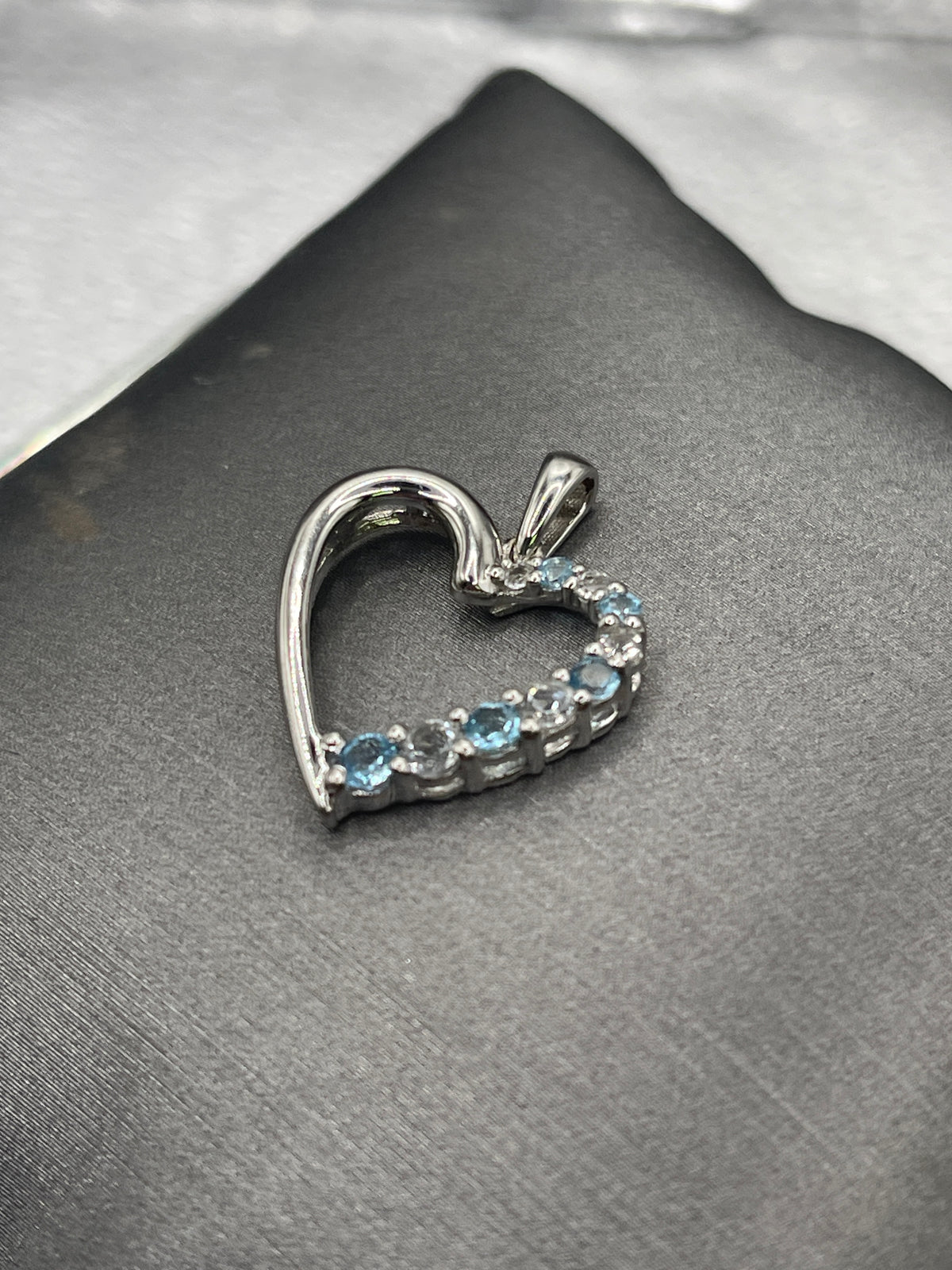 Ladies 10 Karat White Gold Diamond and Aquamarine Heart Pendant