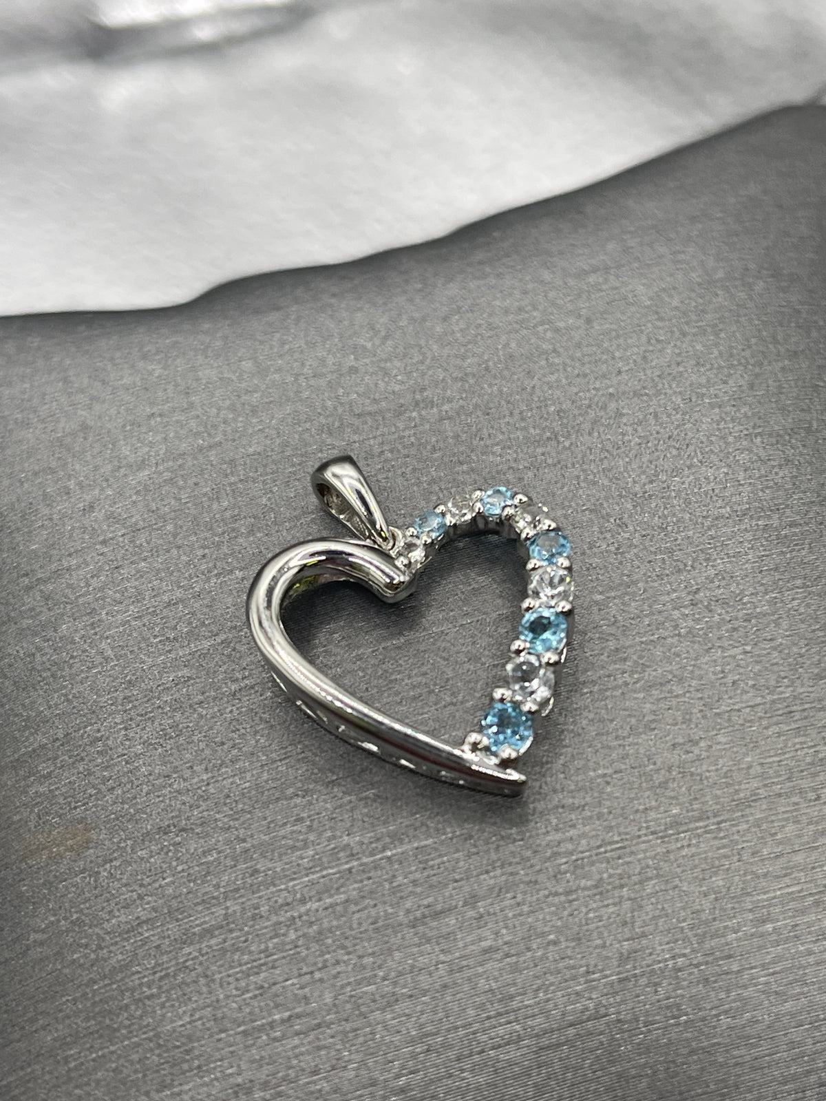 Ladies 10 Karat White Gold Diamond and Aquamarine Heart Pendant