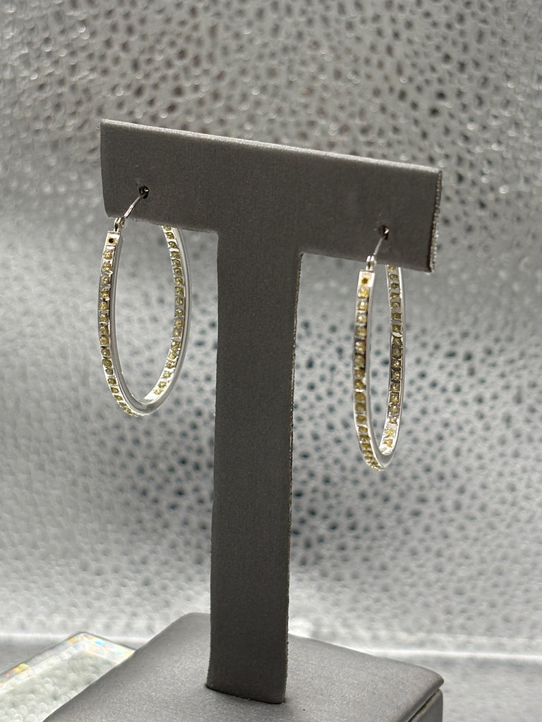 14 Karat White Gold Ladies Oval Inside/Out Diamond Hoop Earrings