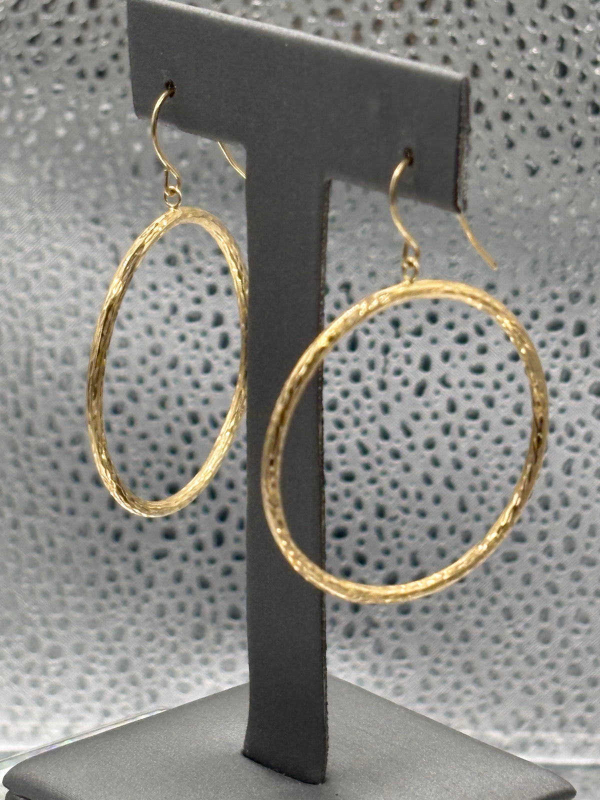 14 Karat Yellow Gold Diamond Cut Textured Hoop Wire Earrings